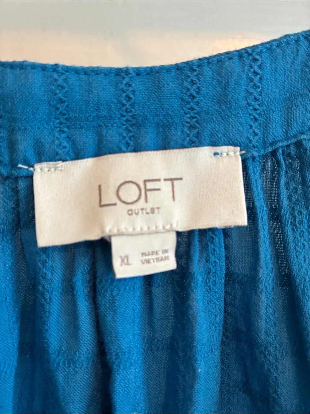 LOFT Teal-Blue Peasant Blouse with Puff Sleeves